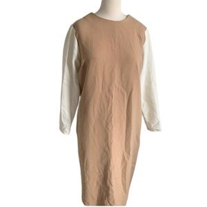 ASOS Womans Colorblock Tan White Long Sleeve Dress Size 10